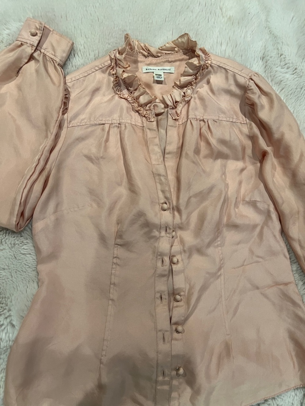 Banana Republic Pale Pink/peach Ruffle-Trim tutted Button Down Blouse